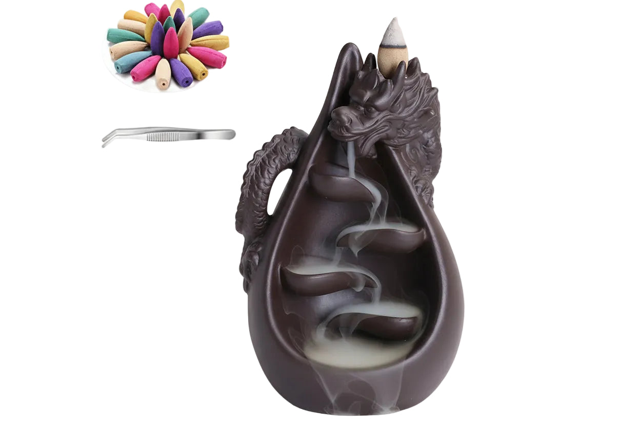 Ceramic Dragon Backflow Incense Burner Set