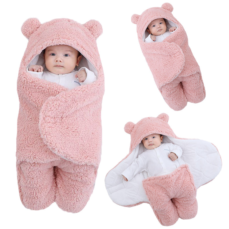 Danolt newborn swaddle blankets with a cute bear design, keeping babies warm and cozy for sleep.