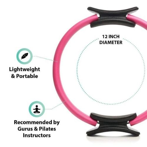 Lightweight Pilates resistance ring, 12 inch diameter, recommended by gurus for effective workouts and toning exercises.